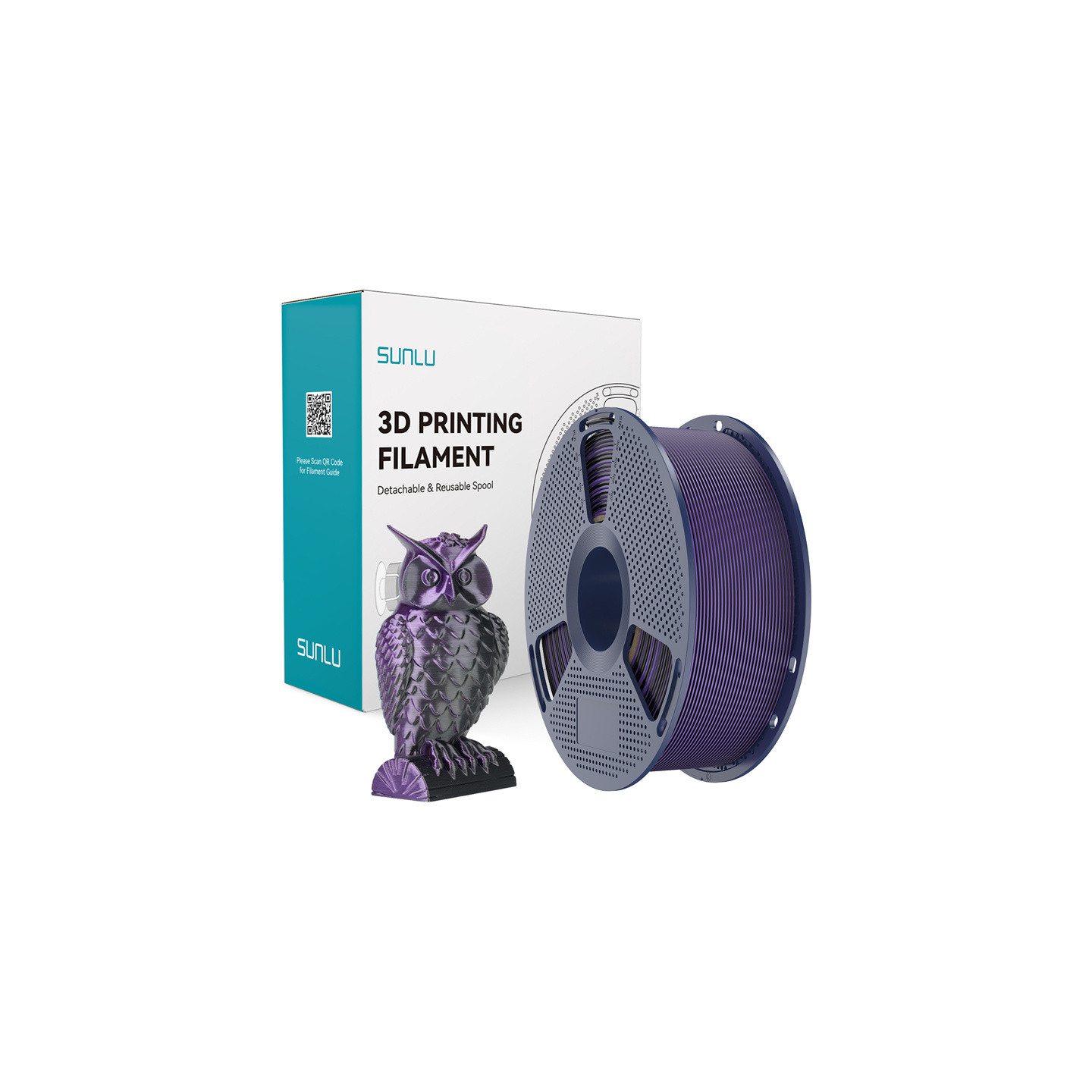 Sunlu PLA+ Silk Dual Color Filament (Black and Purple)