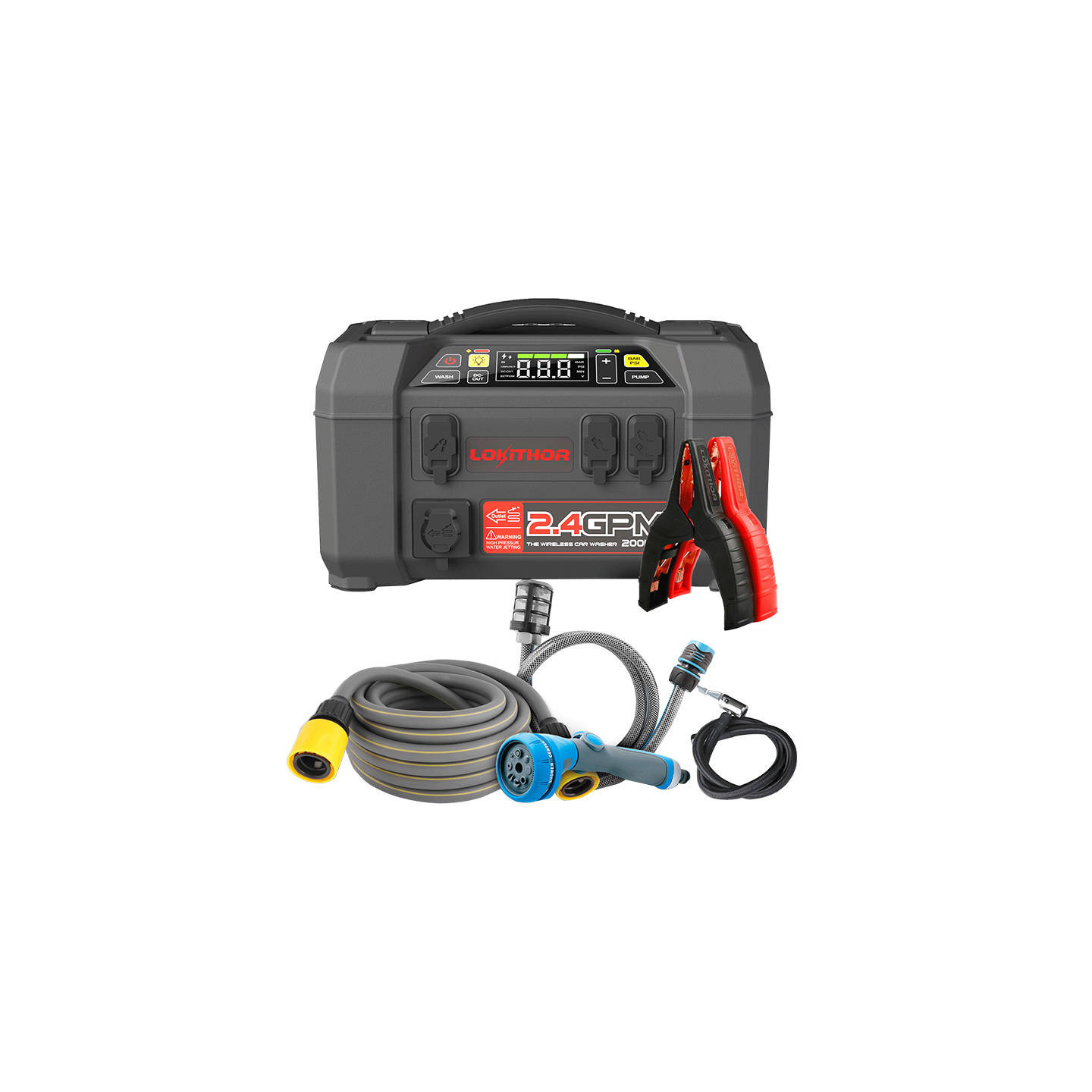 Lokithor AW401 Jump Starter / Booster 2500A + Powerbank 20000mAh + Compressor + Flash Light + Power Wash 5-in-1 Device