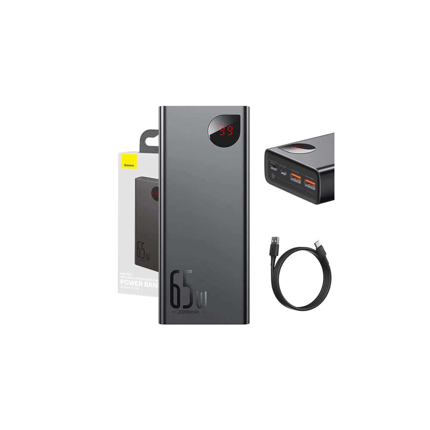 Powerbank Baseus Adaman Metal 20000mAh PD QC 3.0 65W 2xUSB + USB-C + micro USB (Black)