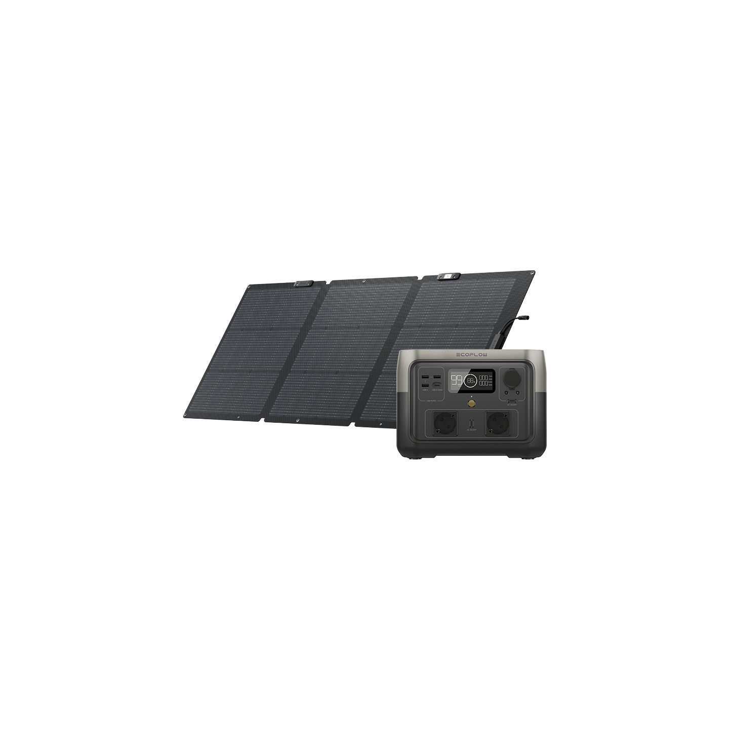 EcoFlow River 2 Max power station + 160W photovoltaic panel.
