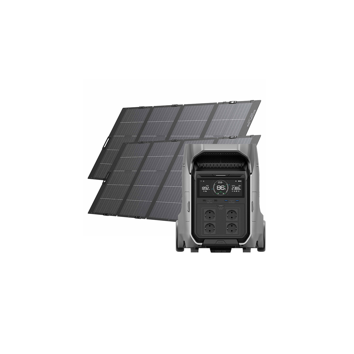 EcoFlow Delta Pro 3 power station + 2x 400W photovoltaic panel.
