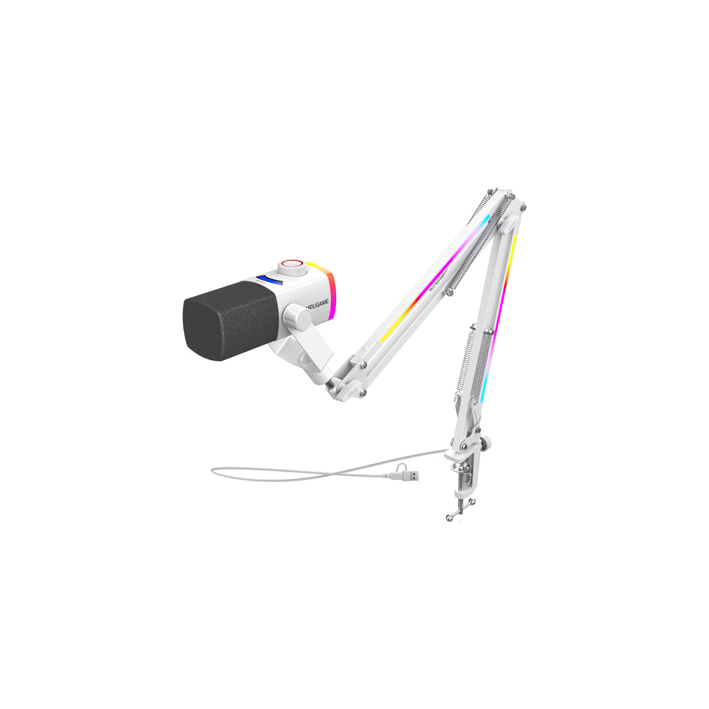 Fifine AM8proTW dynamic microphone with boom arm (white)