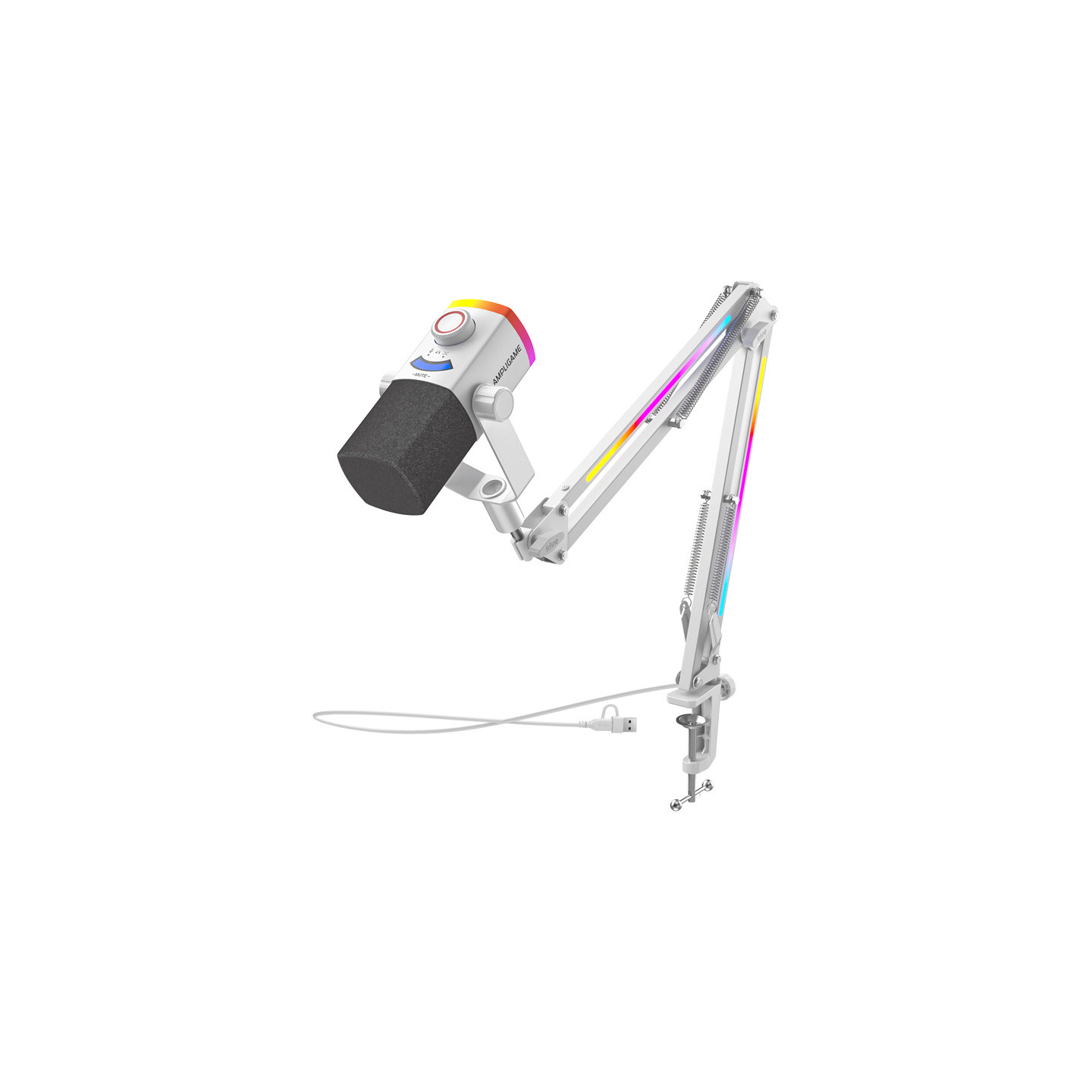 Fifine AM8proTW dynamic microphone with boom arm (white)