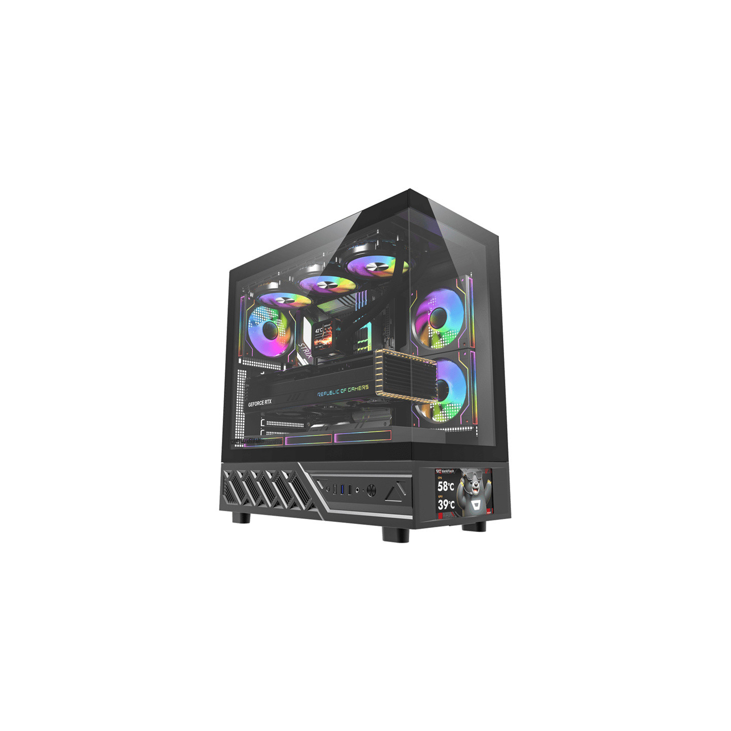 DarkFlash DS950V computer case with display (black) + 6 fans