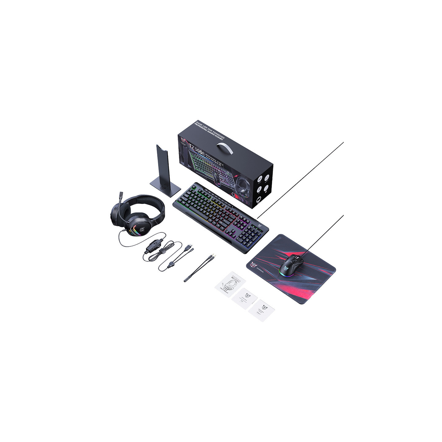 Onikuma TZ5008 5-in-1 Gaming  Keyboard + Mouse + Headset + Mouse Pad + Stand