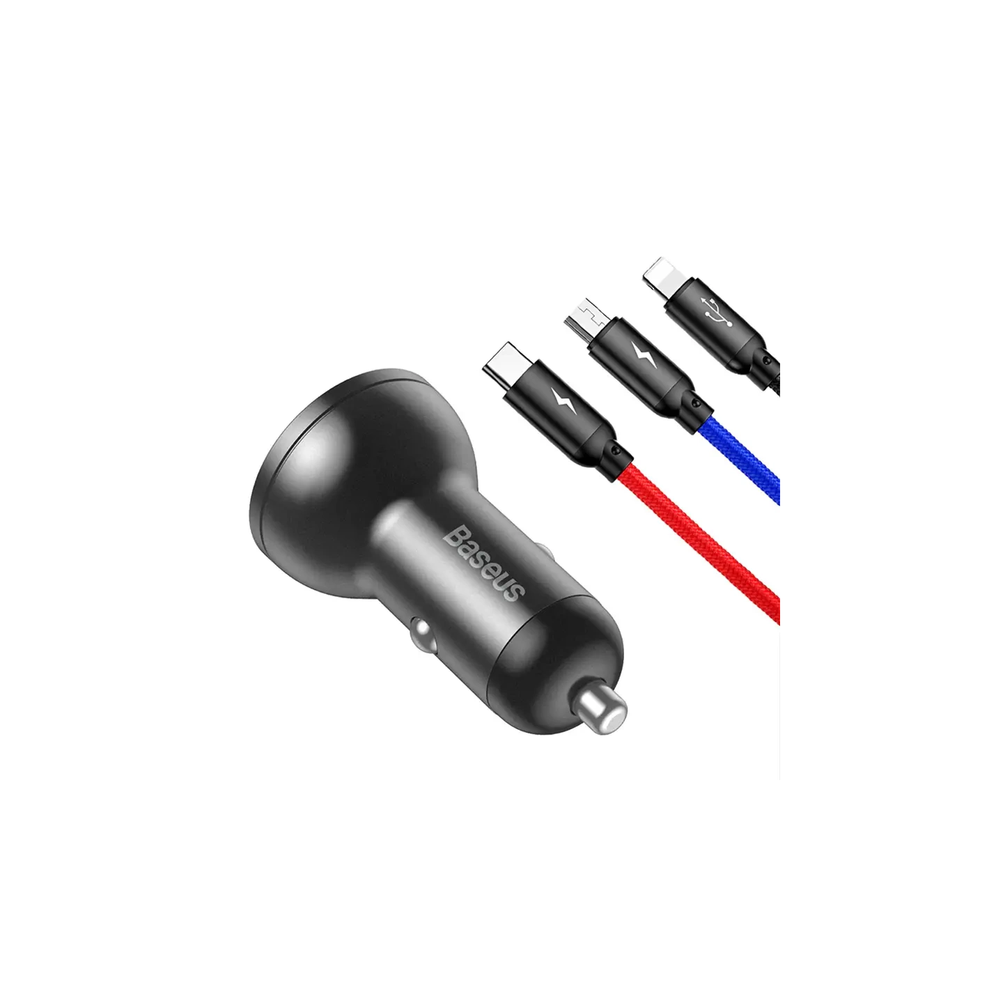 Baseus Car Charger with display 24W + Cable USB 3in1 Baseus Three Primary Colors 1,2m