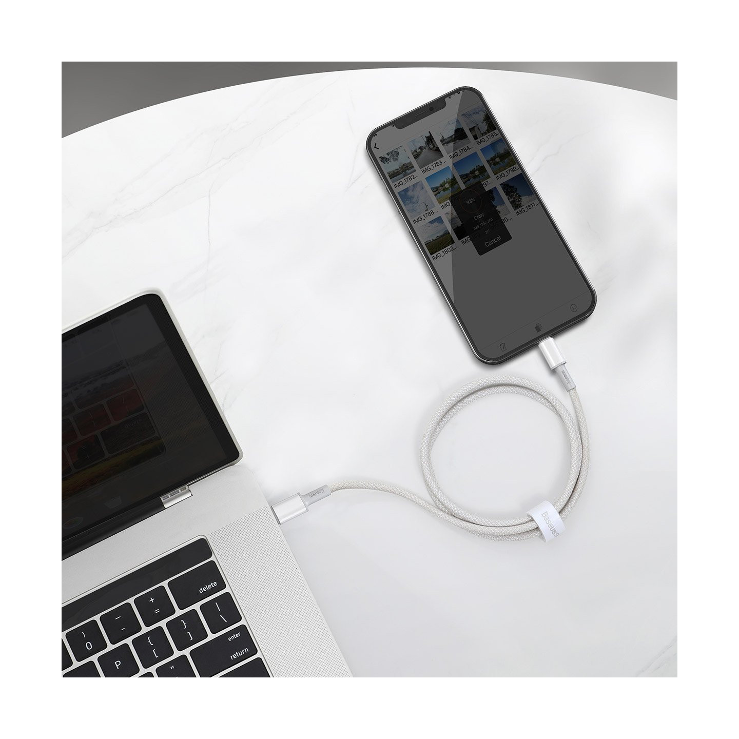 USB-C to Lightning Baseus High Density Braided Cable, 20W, PD, 2m (white)