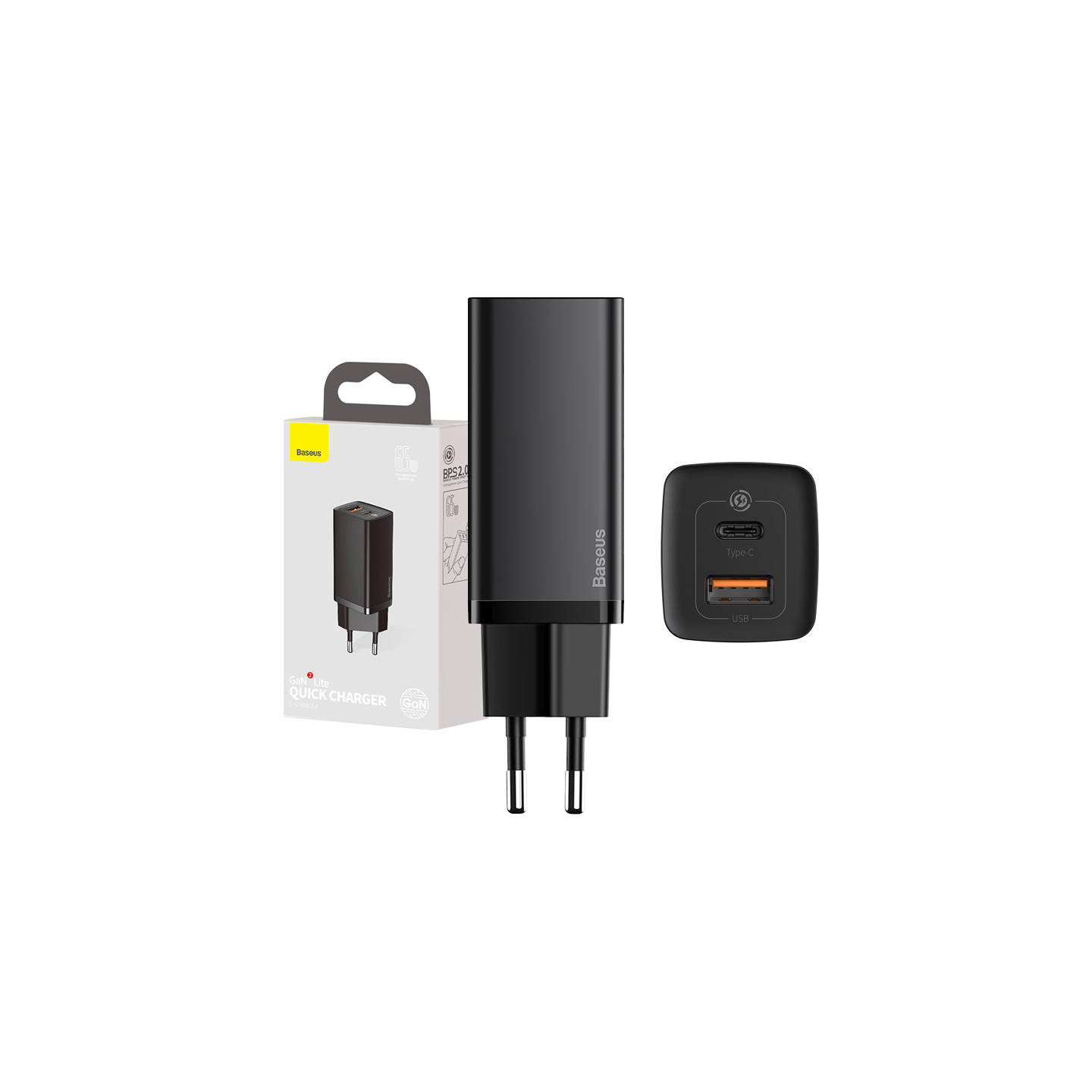 Quick Travel Charger Baseus GaN2 Lite USB+C 65W EU (black)