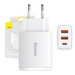 View product Baseus Compact Quick Charger, 2xUSB, USB-C, PD, 3A, 30W (white)