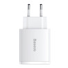 Baseus Compact Quick Charger, 2xUSB, USB-C, PD, 3A, 30W (white)