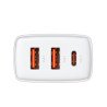 Baseus Compact Quick Charger, 2xUSB, USB-C, PD, 3A, 30W (white)