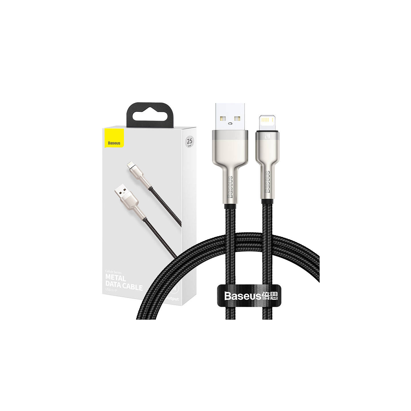 USB cable for Lightning Baseus Cafule, 2.4A, 0,25m (black)