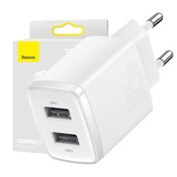View product Baseus Compact Quick Charger, 2x USB, 10.5W (white)
