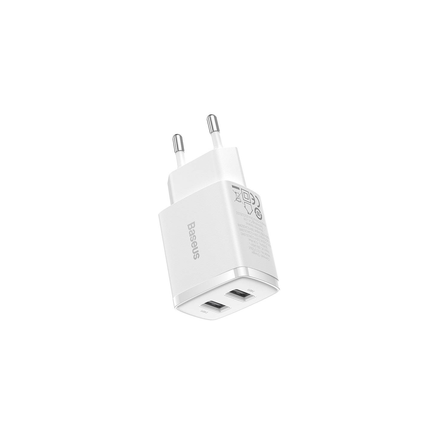 Baseus Compact Quick Charger, 2x USB, 10.5W (white)