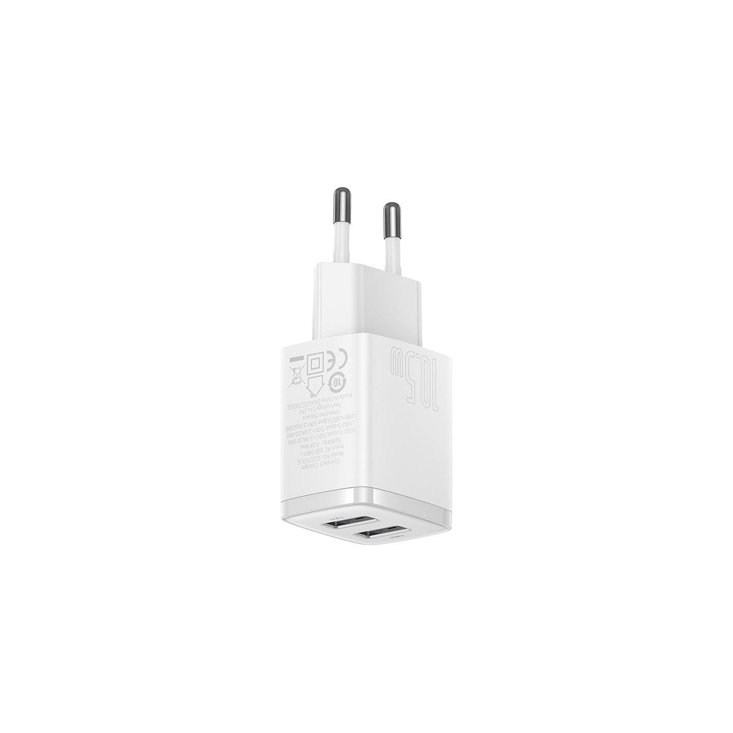 Baseus Compact Quick Charger, 2x USB, 10.5W (white)