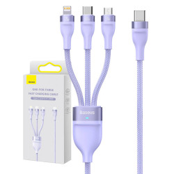 View product Kabel USB 3w1 Baseus Flash Series 2, USB-C + micro USB + Lightning, 100W, 1.5m (fioletowy)