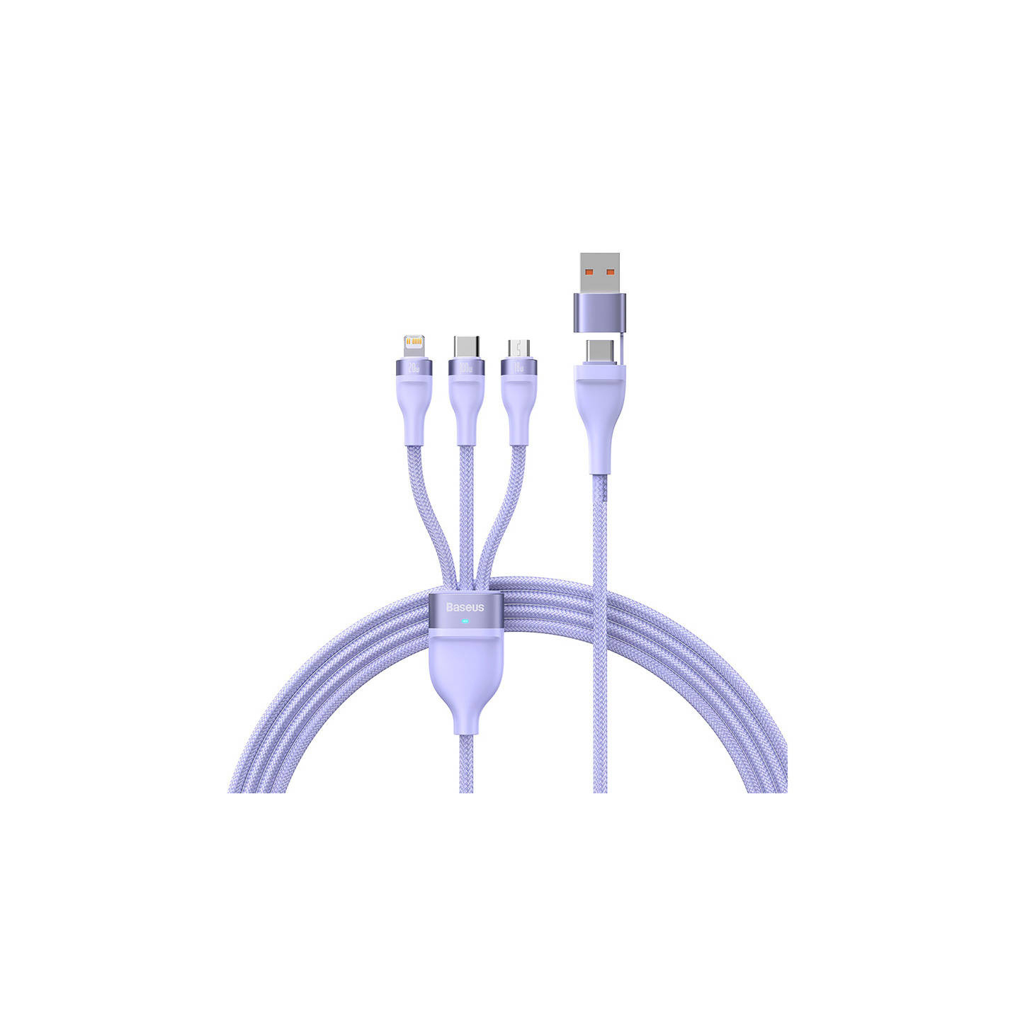 Kabel USB 3w1 Baseus Flash Series 2, USB-C + micro USB + Lightning, 100W, 1.5m (fioletowy)