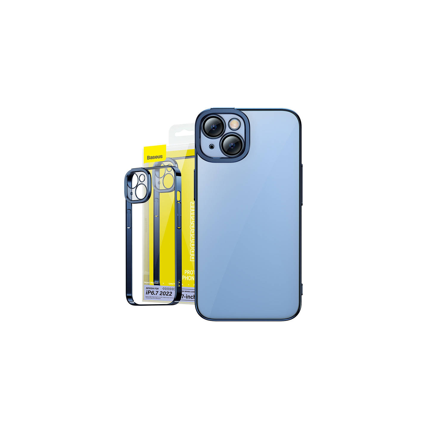 Baseus Glitter Transparent Case and Tempered Glass set for iPhone 14 Plus (blue)