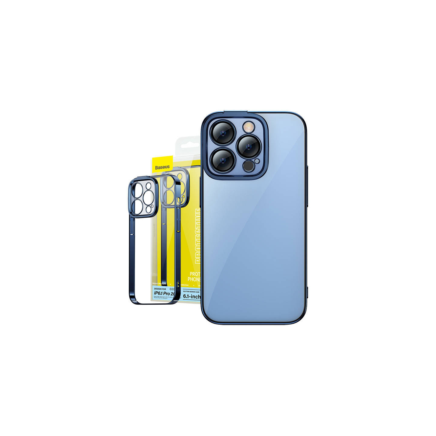 Baseus Glitter Transparent Case and Tempered Glass set for iPhone 14 Pro (blue)