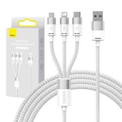 View product 3in1 USB cable Baseus StarSpeed Series, USB-C + Micro + Lightning 3,5A, 1.2m (White)