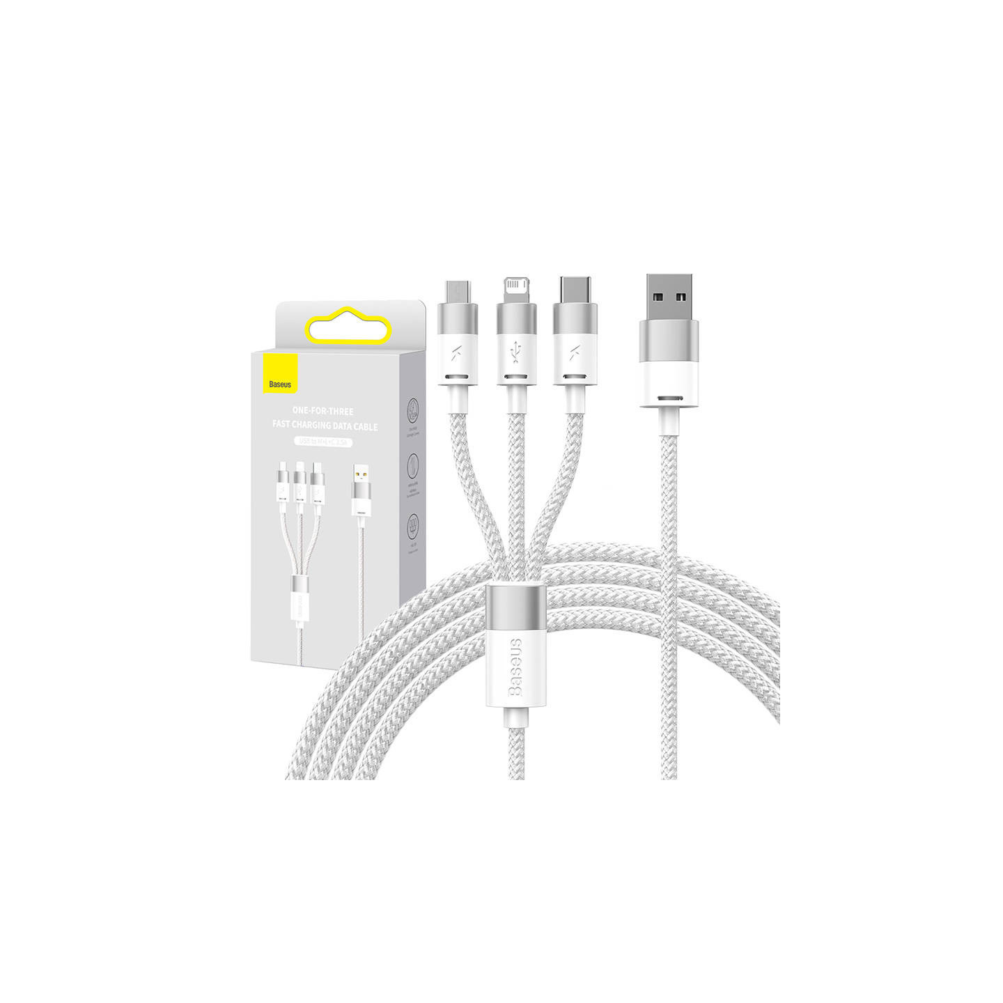 3in1 USB cable Baseus StarSpeed Series, USB-C + Micro + Lightning 3,5A, 1.2m (White)