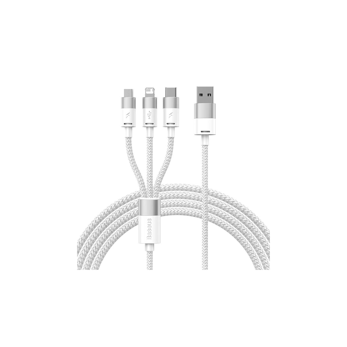 3in1 USB cable Baseus StarSpeed Series, USB-C + Micro + Lightning 3,5A, 1.2m (White)