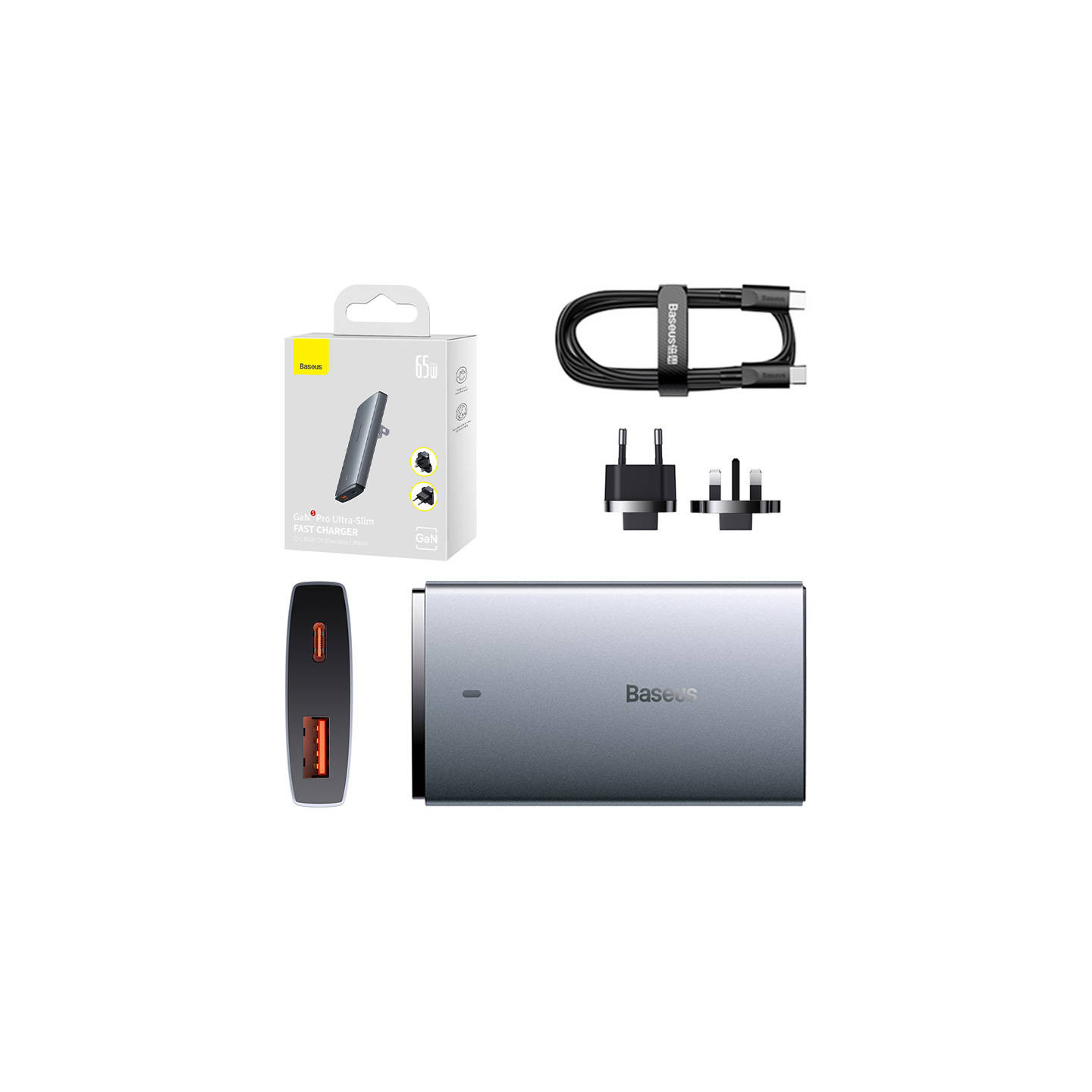Wall charger Baseus GaN5, 65W, 1xport USB-C, 1XUSB-A