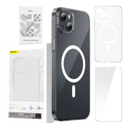View product Phone case Baseus Magnetic Crystal Clear for iPhone 13 (transparent) with all-tempered-glass screen protector and cleaning kit
