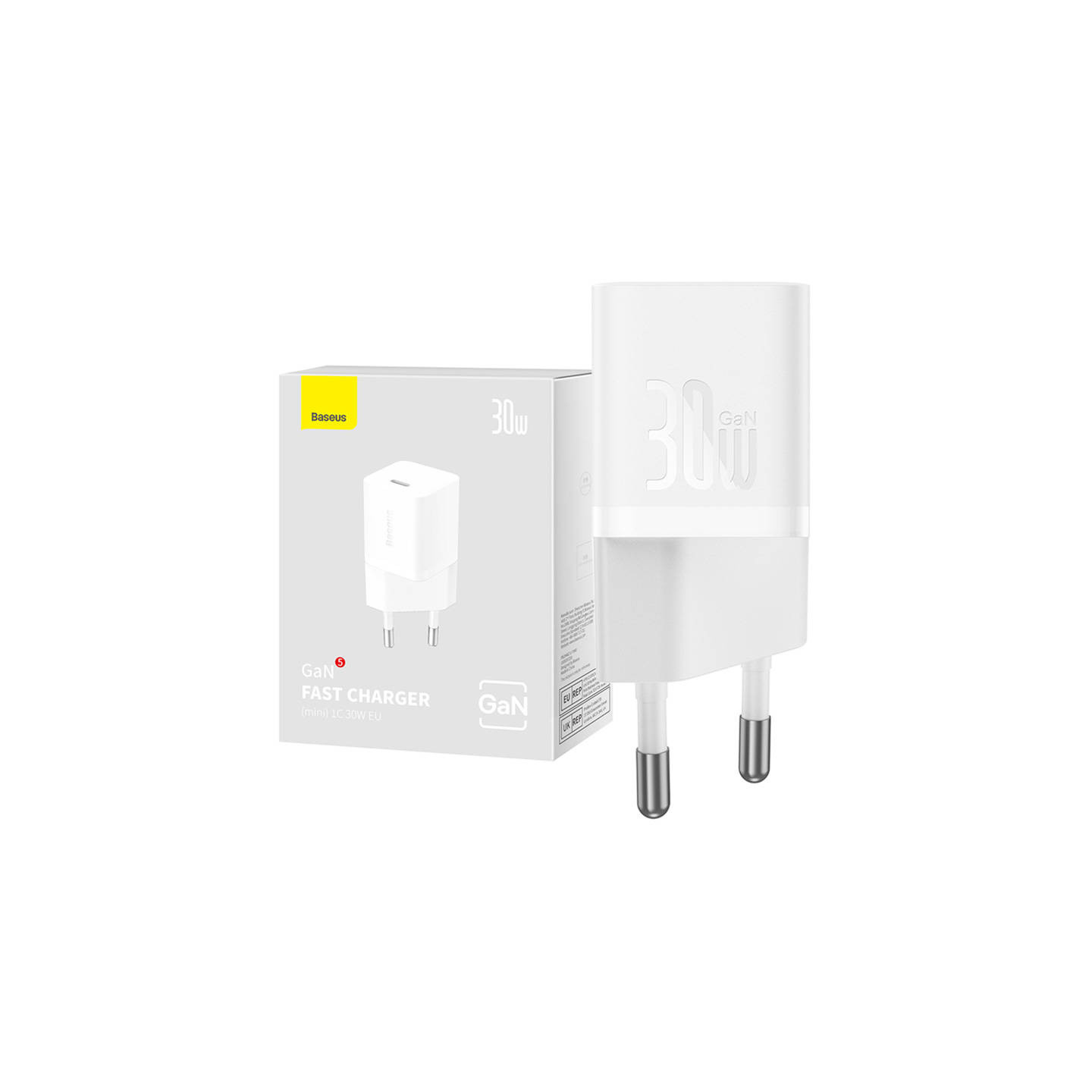 Mini wall charger Baseus GaN5 30W (white)