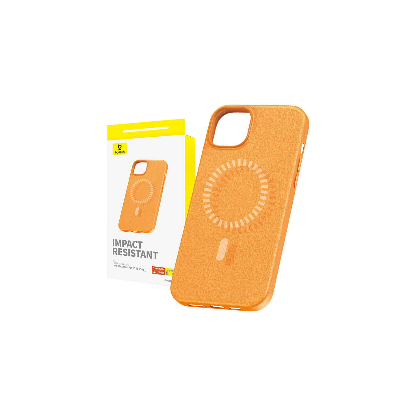 Magnetic Phone Case for iPhone 15 Plus Baseus Fauxther Series (Orange)