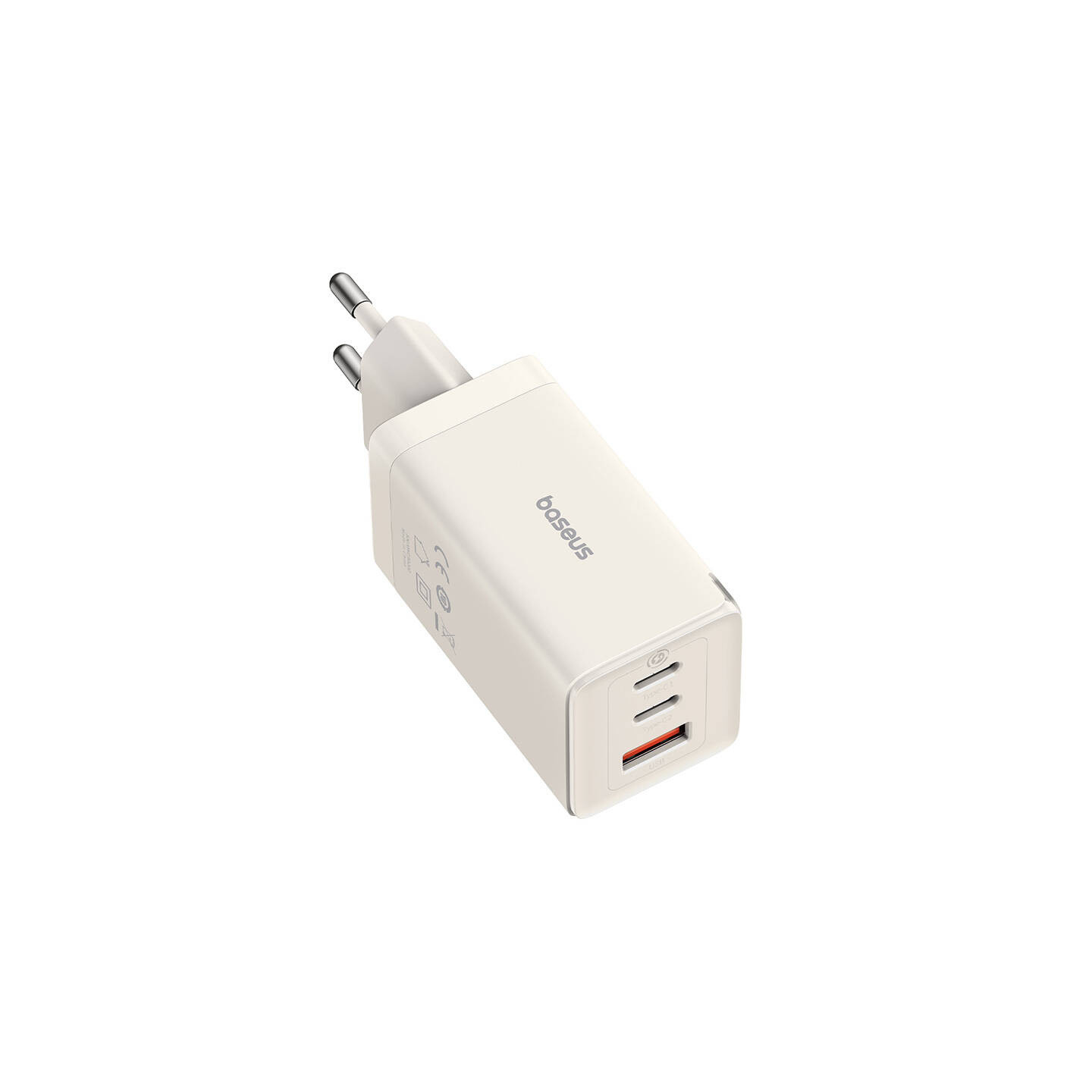 Wall charger Baseus GaN5 2x USB-C + USB, 65W + cable 1m (white)