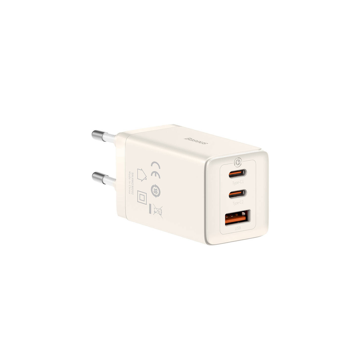 Wall charger Baseus GaN5 2x USB-C + USB, 65W + cable 1m (white)