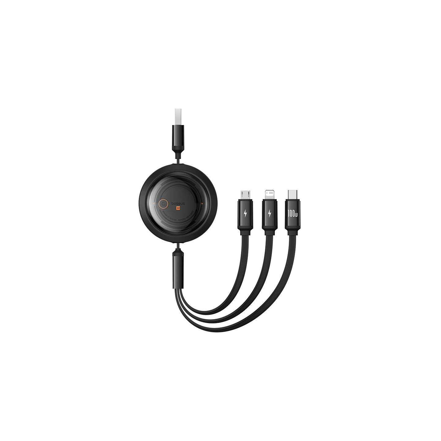 3-in-1 Baseus Free2Draw USB to M+L+C 100W cable, 1.1 m (black)