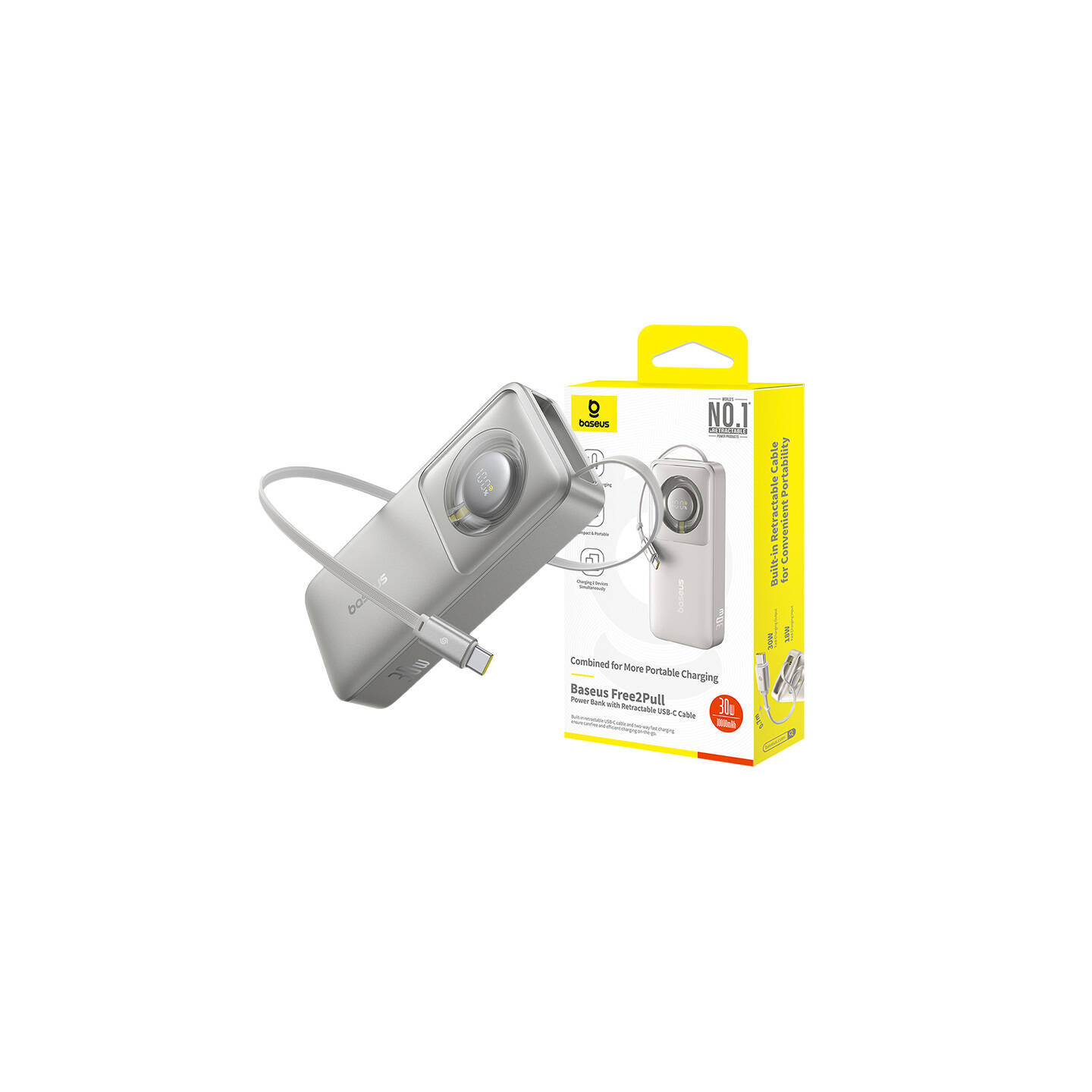 Powerbank Baseus OS Free2Pull 10000mAh 30W +cable (grey)
