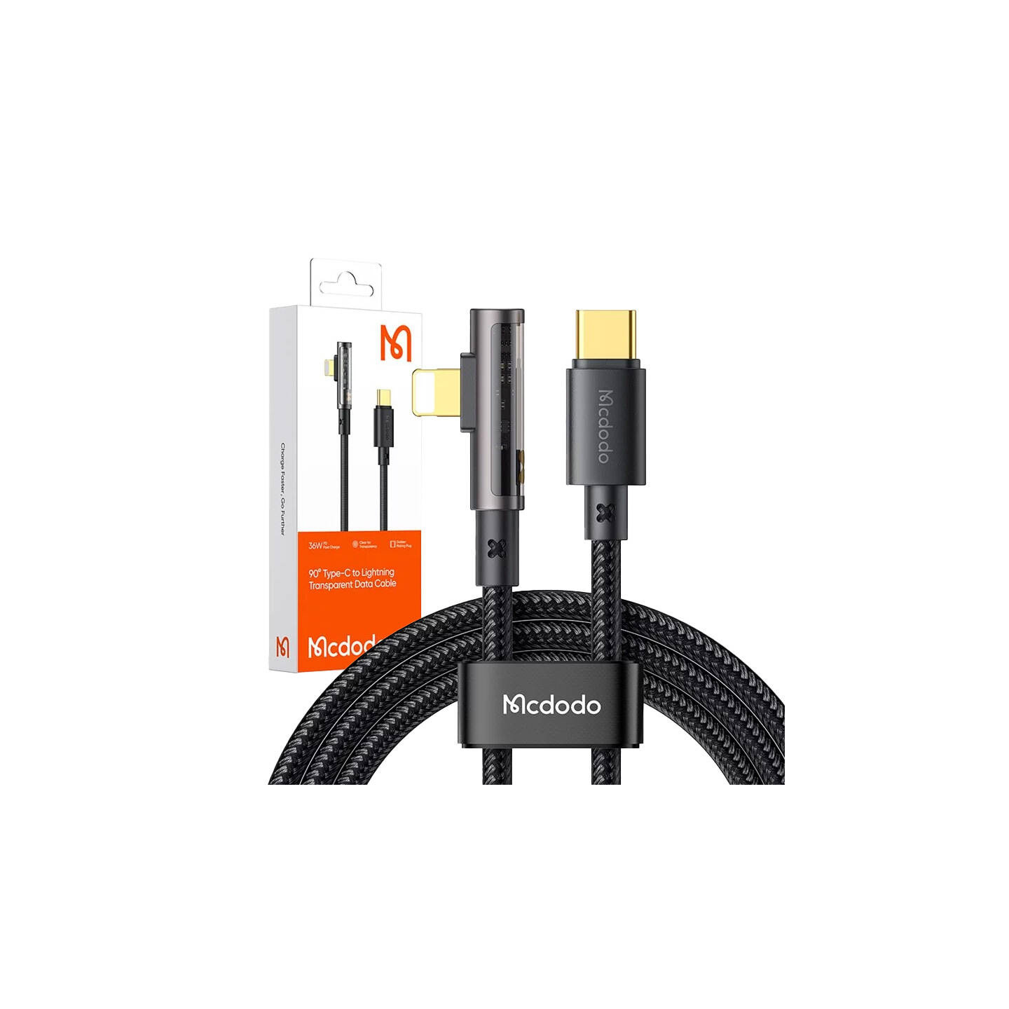 McDodo CA-3390 36W 1.2m USB-C to Lightning angle cable (black)