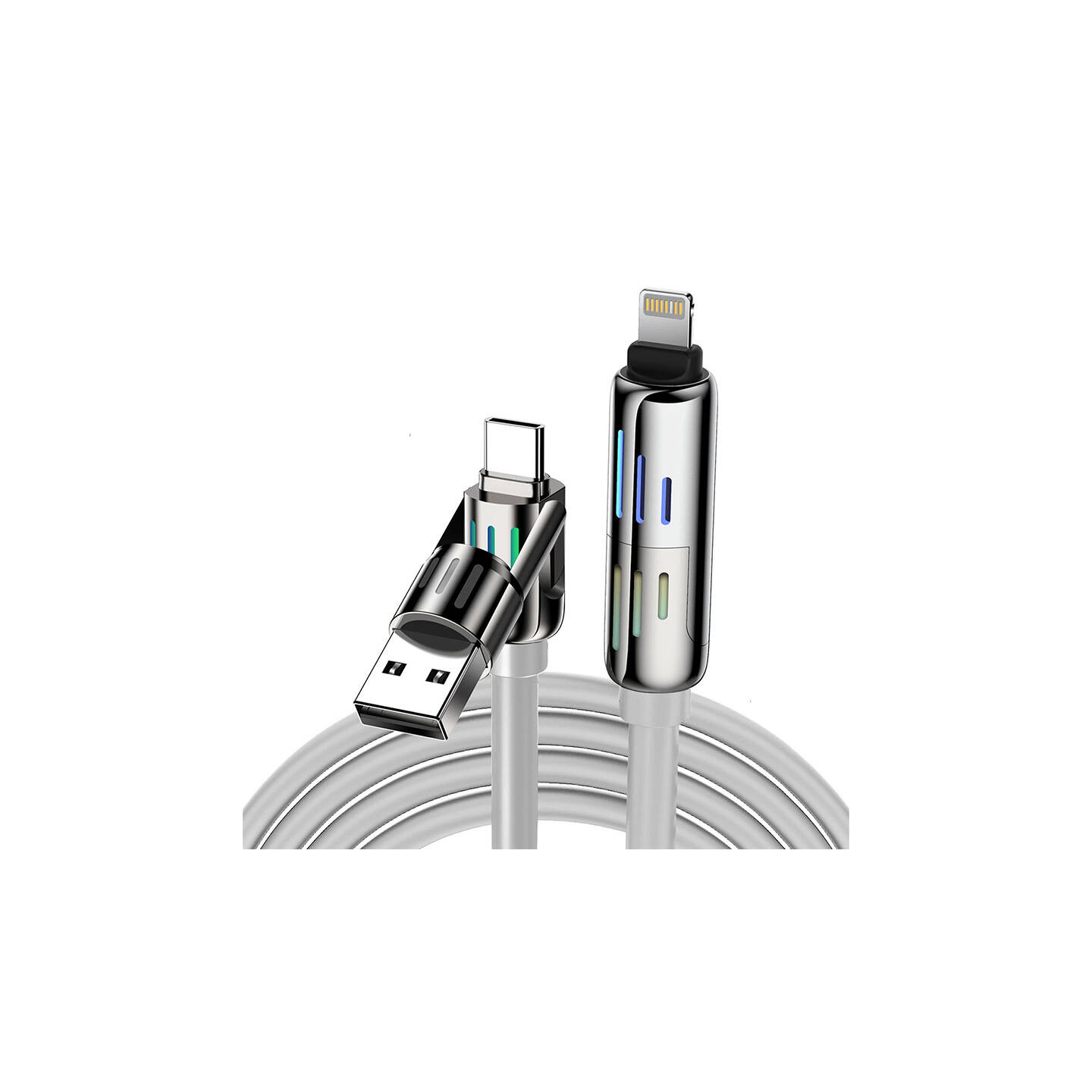 Blitzwolf BW-HDC6 4-in-1 USB-C/USB-A to USB-C/Lightning cable 1.2m 240W RGB (gray)