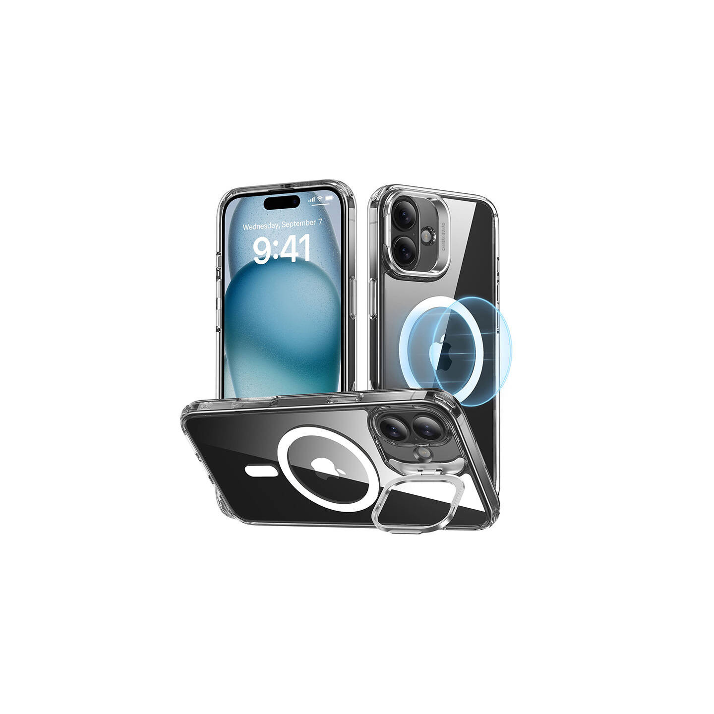 ESR Classic Hybrid (HaloLock) case with stand for iPhone 16 Plus (transparent)