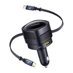 View product Baseus Enjoyment Max car charger with USB-C+Lightning cables and USB-A+USB-C ports 90W Black