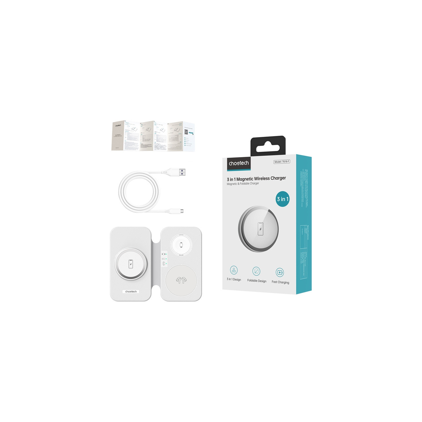 Choetech T616-F 3-in-1 inductive charger (white)