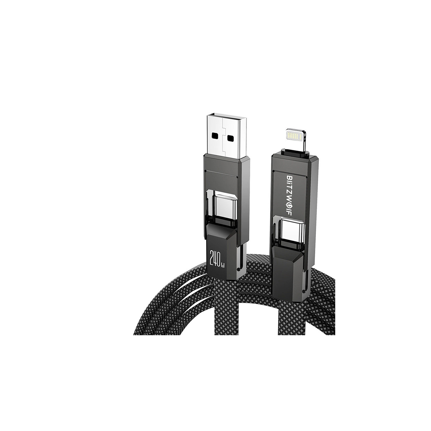 Blitzwolf BW-HDC7 4-in-1 USB+C+Lightning cable 240W 1.2m (black)