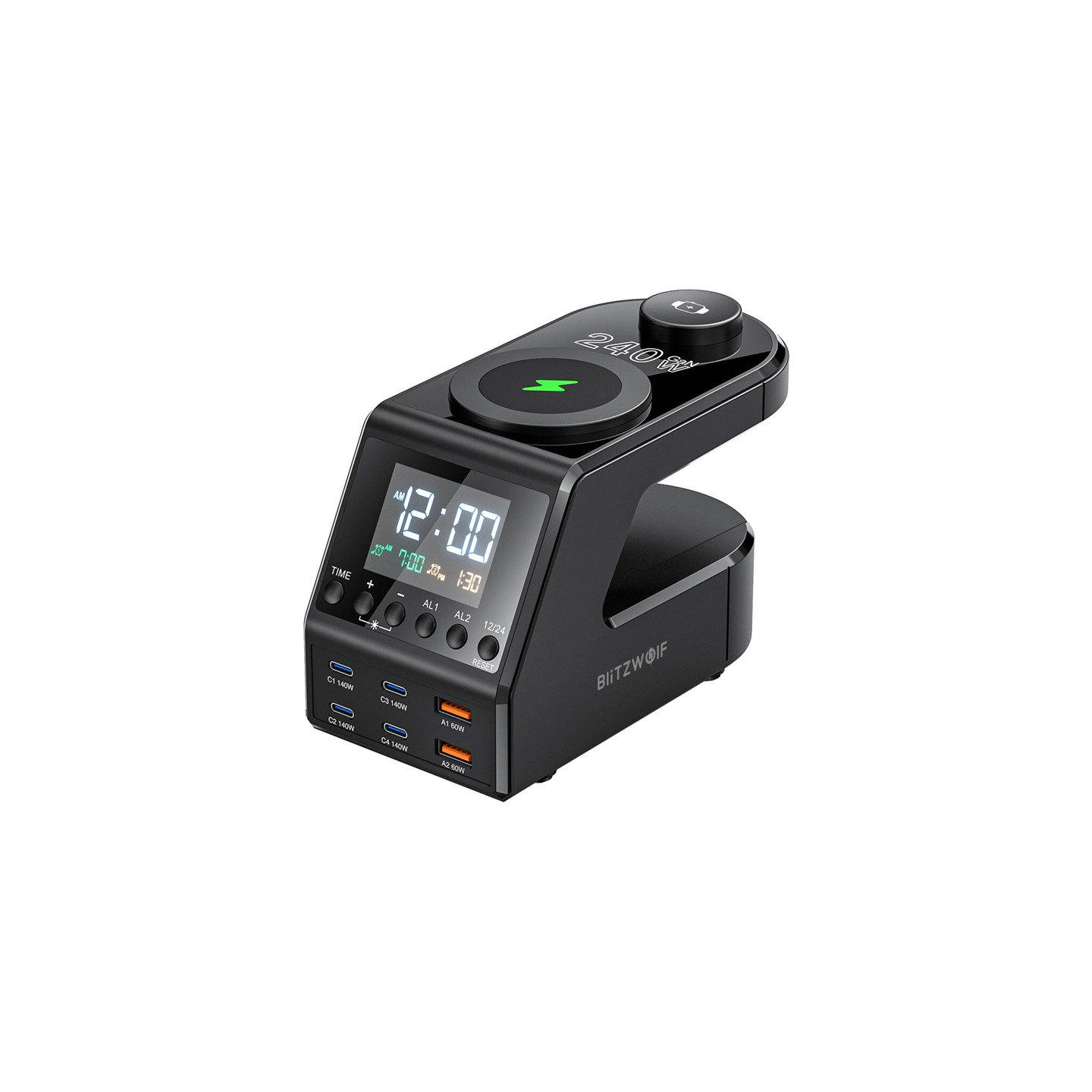 Blitzwolf BW-FW10 alarm clock with charger 2xUSB-A, 4xUSB-C, 240W