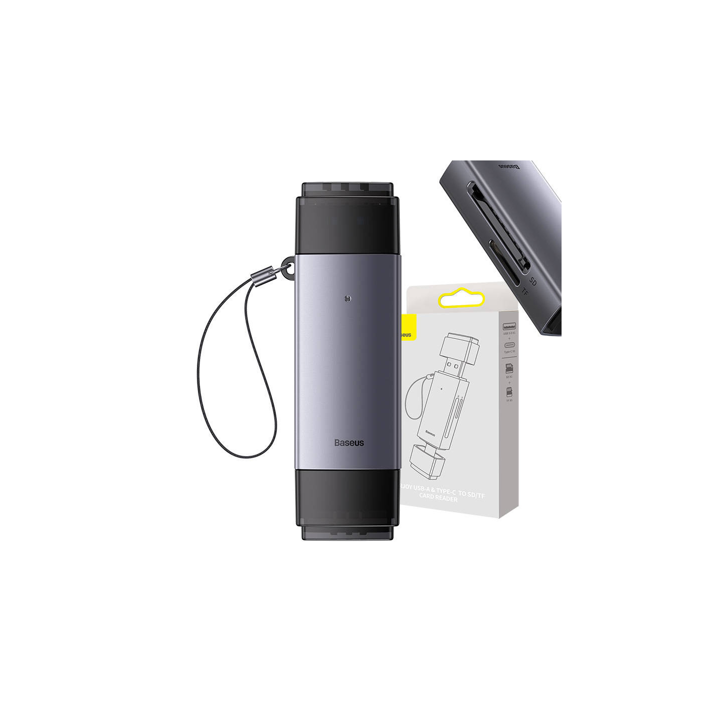 Baseus Lite Series SD/TF memory card reader, USB + USB-C (gray)