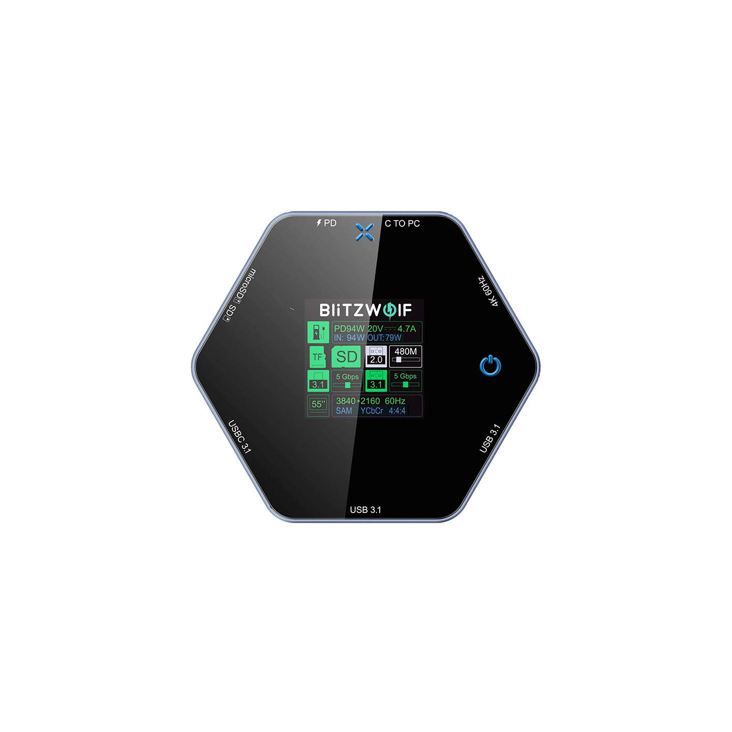Blitzwolf 8in1 docking station BW-TH16 USB 100W LCD Smart Display