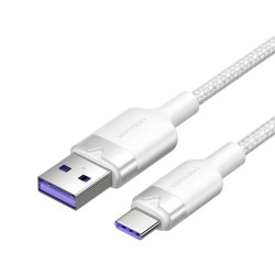 View product USB 2.0 A to USB-C 6A Vention CTOWF 1M cable (white)