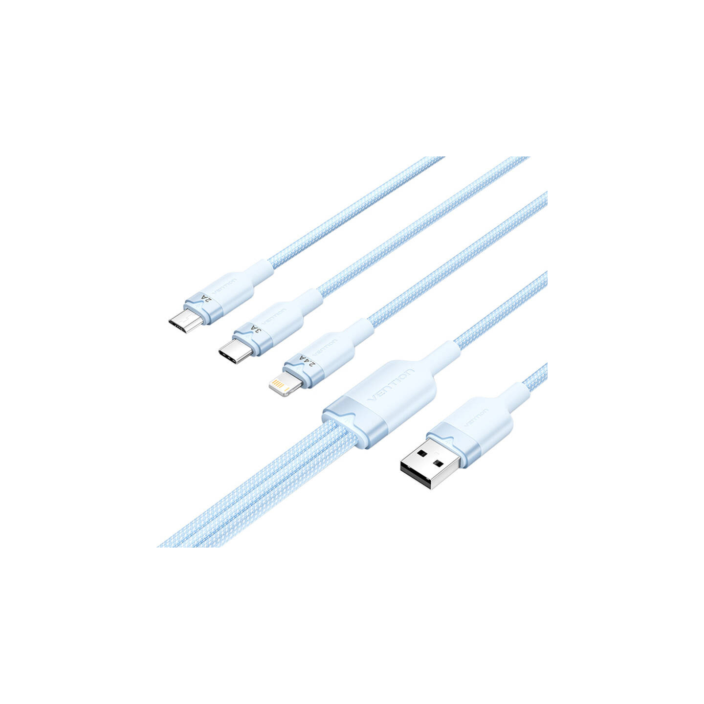 USB 2.0 A to 3in1 3A cable Vention CTPLG 1.5M (blue)