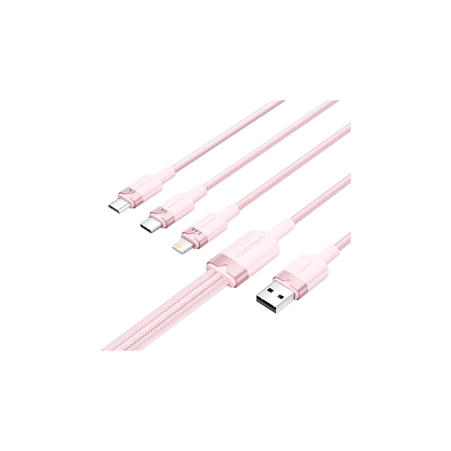 USB 2.0 A to 3in1 3A cable Vention CTPPG 1.5M (pink)