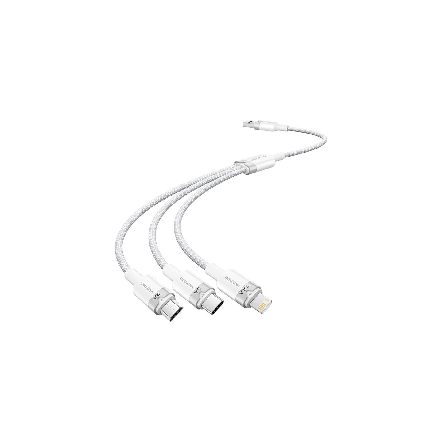 USB 2.0 A to 3in1 3A cable Vention CTPWG 1.5M (white)