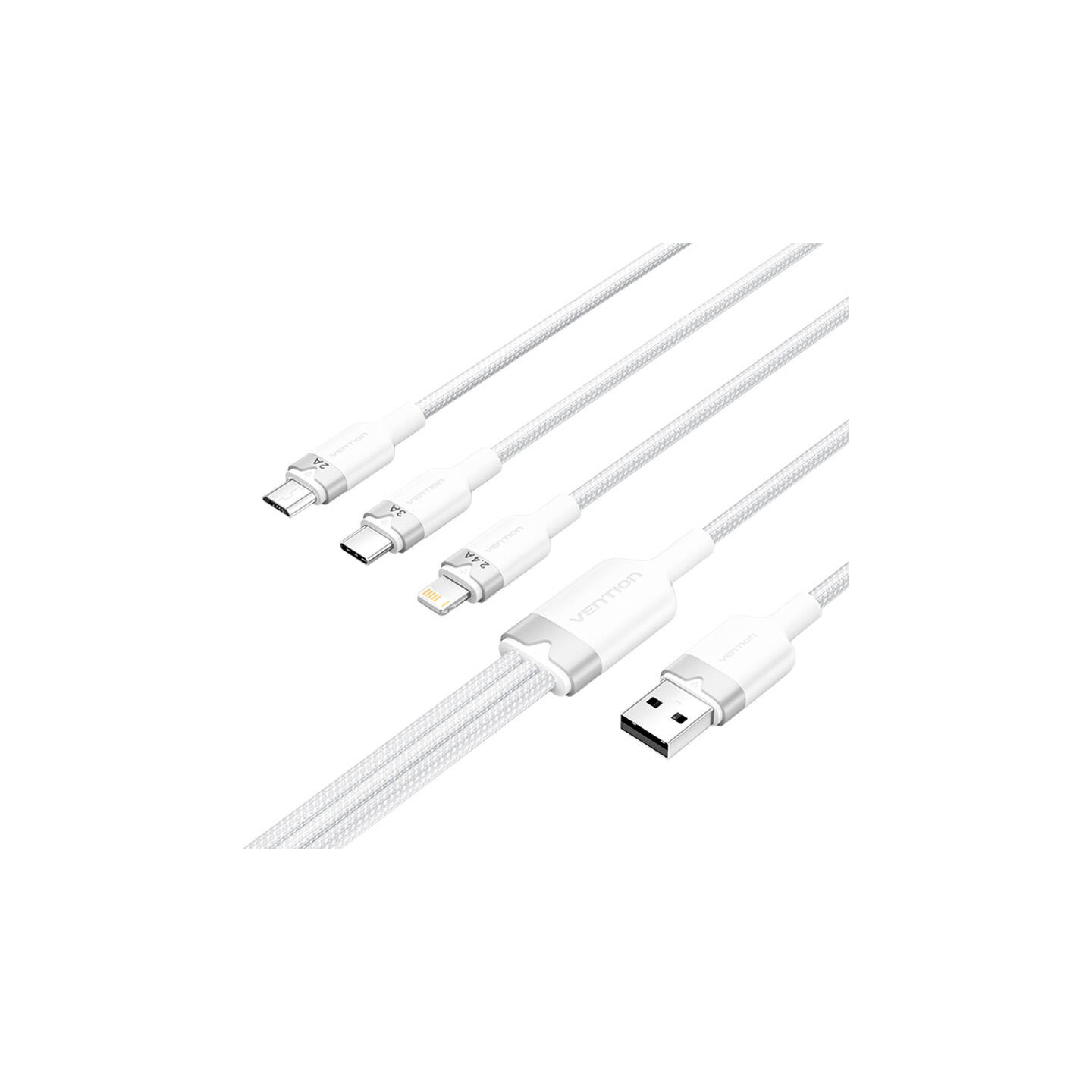 USB 2.0 A to 3in1 3A cable Vention CTPWG 1.5M (white)