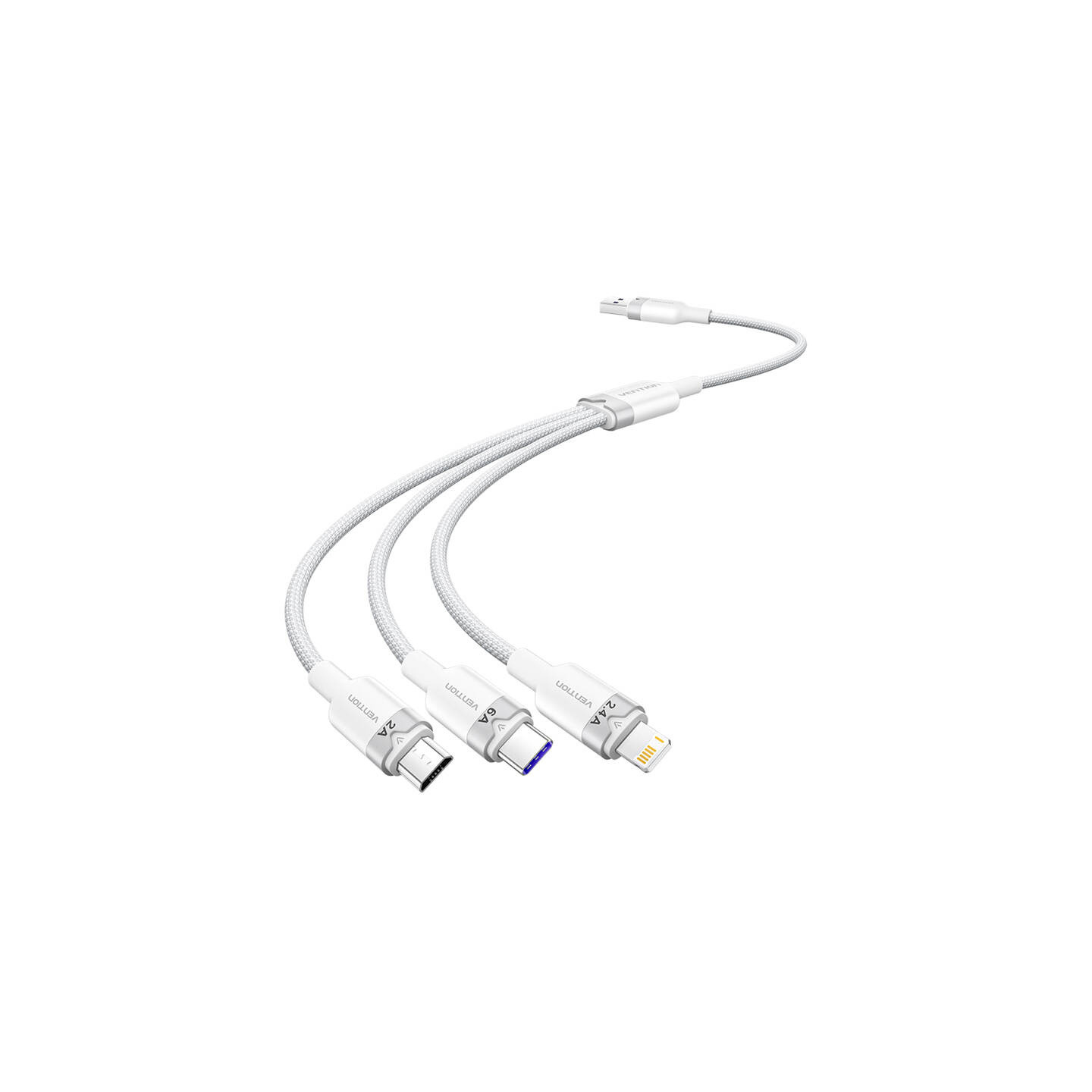 USB 2.0 A to 3-in-1 6A cable Vention CTRWG 1.5M (white)