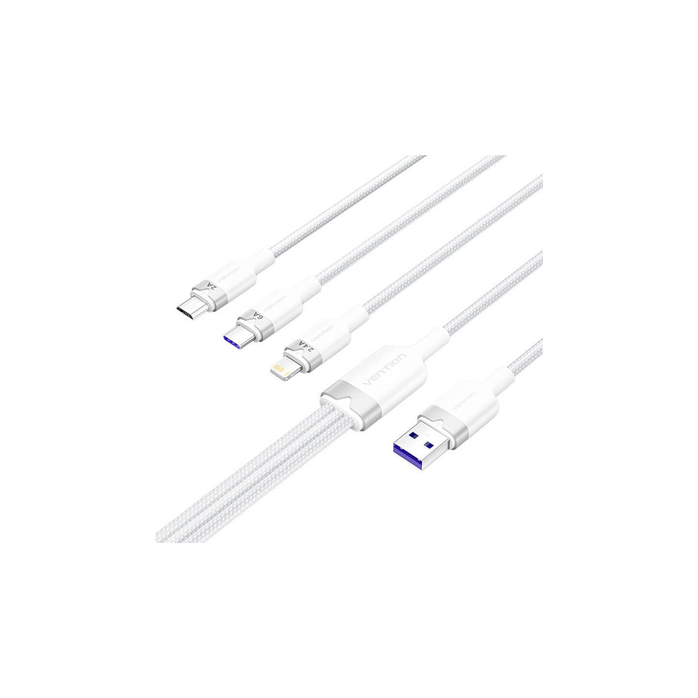USB 2.0 A to 3-in-1 6A cable Vention CTRWG 1.5M (white)